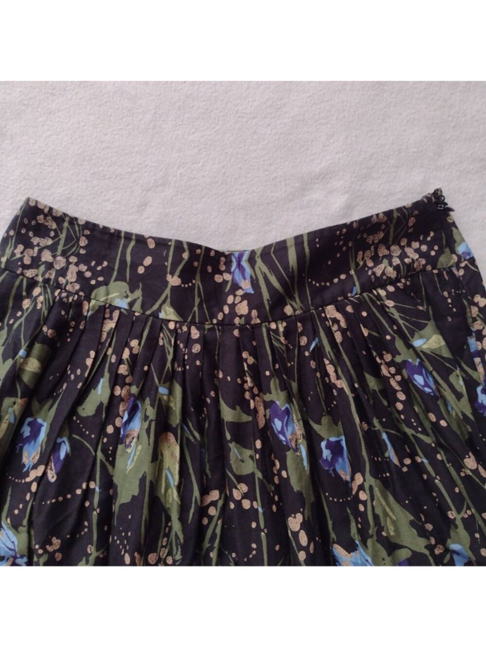 Ann Taylor Loft Floral Full Skirt S6 Black Blue Green Metallic Cotton w Pockets - Picture 3 of 9